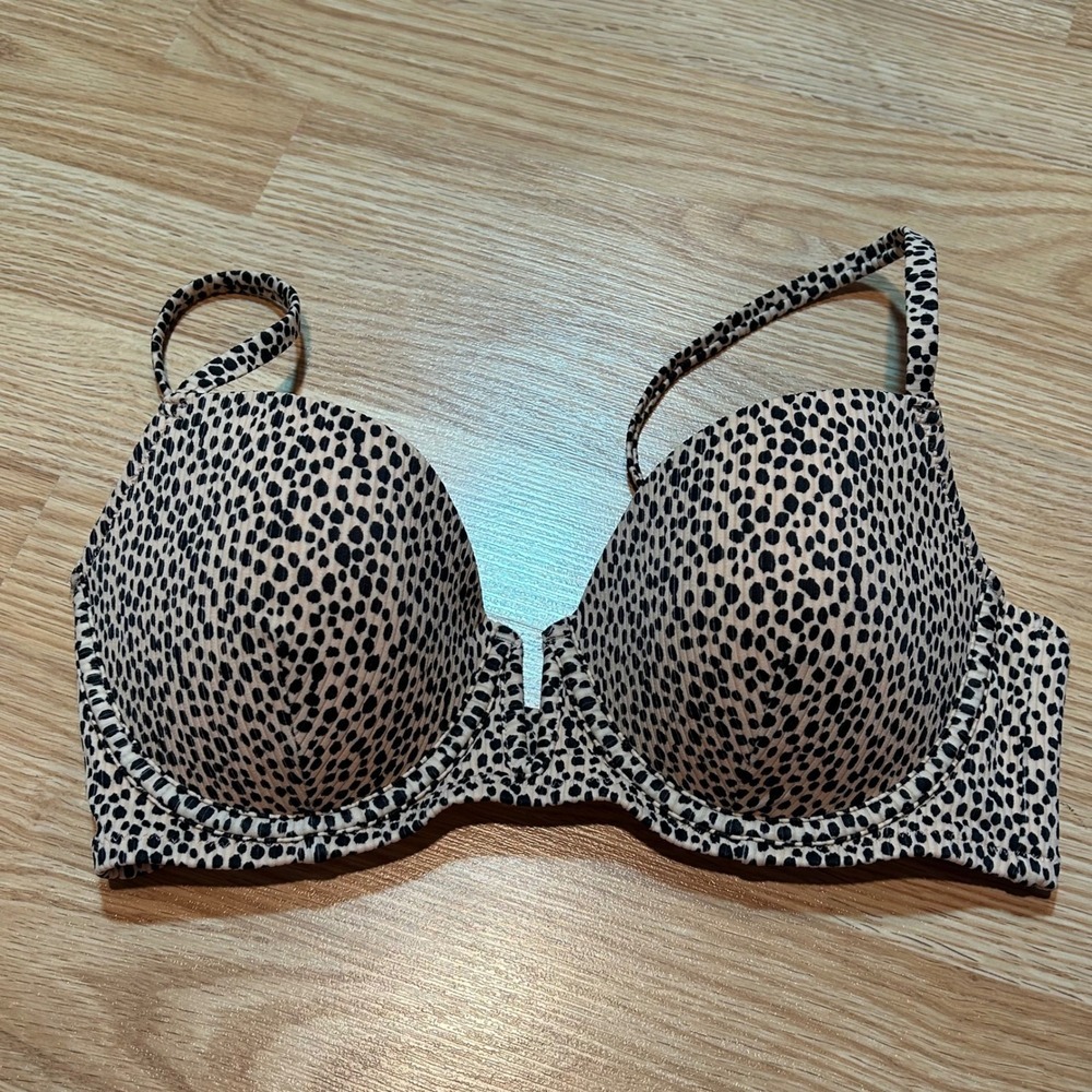Shade & Shore Cheetah Print Ribbed Underwire Bikini Top Tan‎ Black 36C